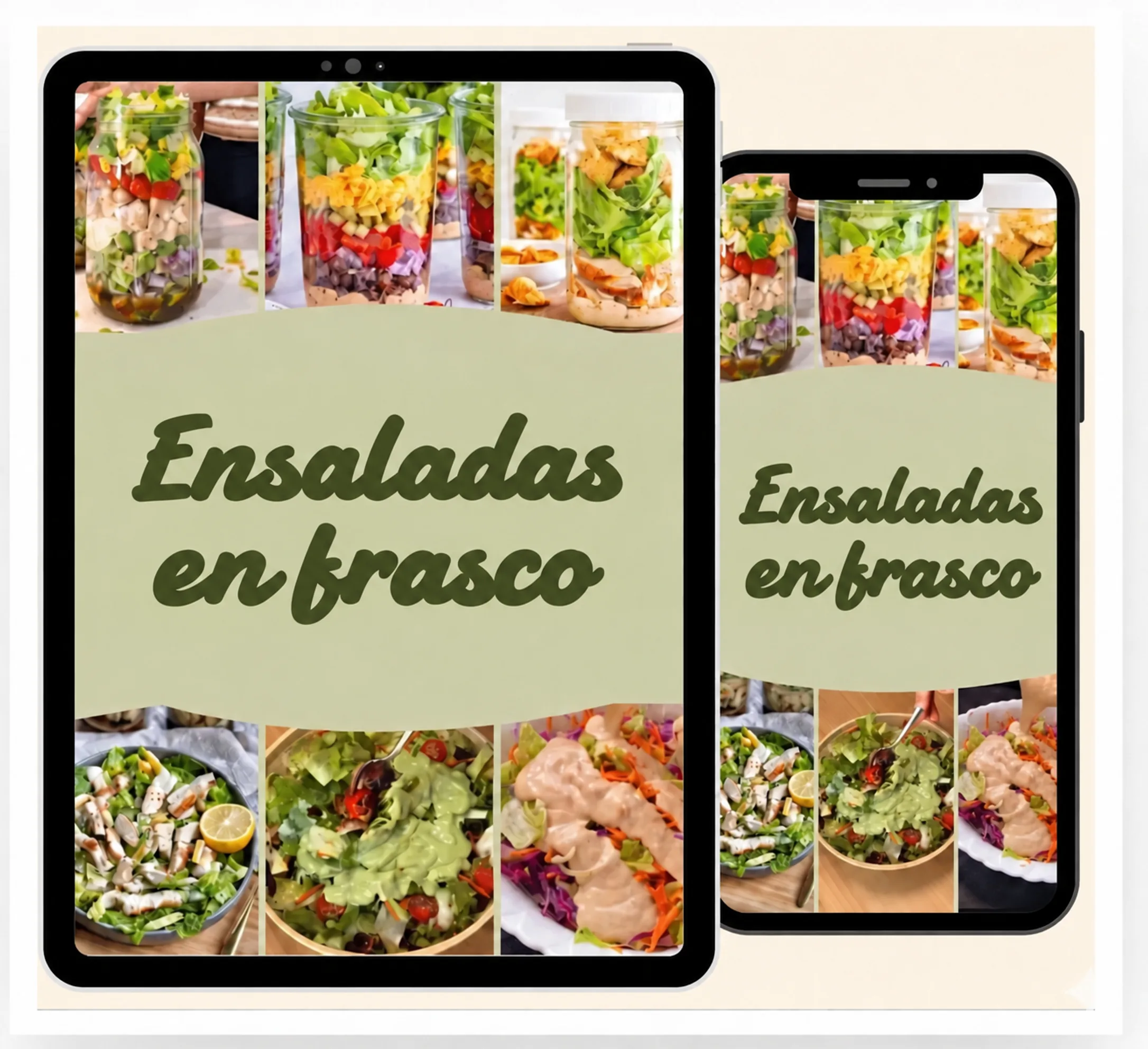Mockup del recetario Ensaladas en frasco y aliños irresistibles